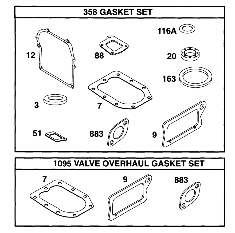 Gasket Set Diagram and Parts List for  Briggs and Stratton Engine